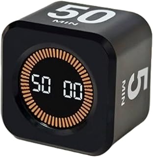 Minuteur Cube Pomodoro 5/10/25/50 Min – Minuteur Visuel Numérique pour Bureau, Cuisine, Enfants, Adultes, Études, ADHD – Outil de Productivité Rechargeable avec Affichage (Noir)